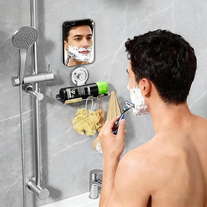 DELITON Suction Cup Razor Holder, Powerful Suction Cup Hooks for Wall, Removable&Reusable Shower Hooks for Towel, Loofah, Toothbrush