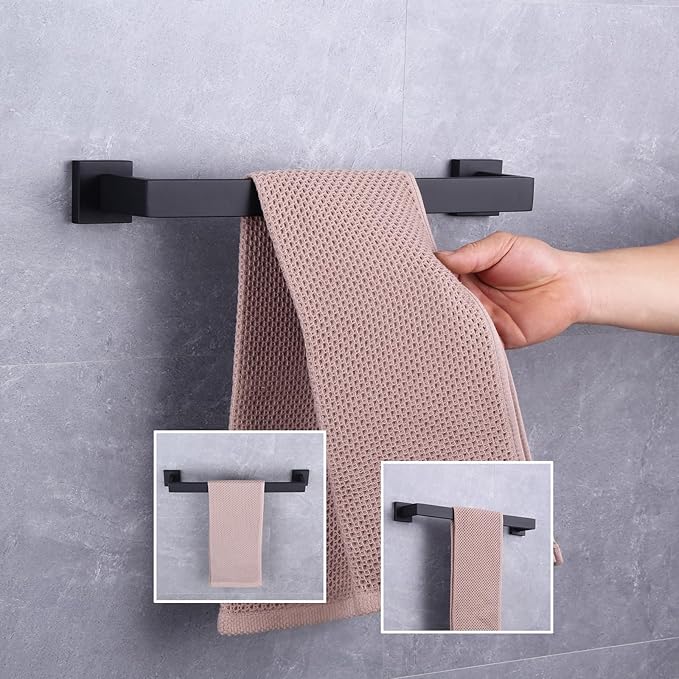 GERZWY 16-Inch Matte Black Bathroom Towel Bar SUS 304 Stainless Steel Bath Towel Bar Modern Style Wall Mount FG160140-BK