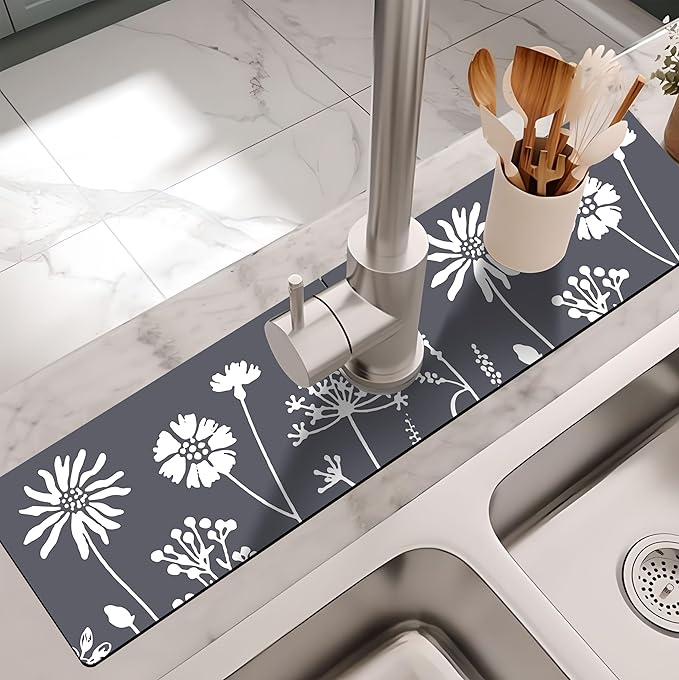 Kitchen Sink Splash Guard Faucet Mat -1 PC Super Absorbent Fast Drying Mat Sink Gadgets-Splash Guard Behind Faucet Drip Catcher for Kitchen, Bathroom,Sink Mat, Dish Drying Mat, Bathroom(23.5" X 5.5" )