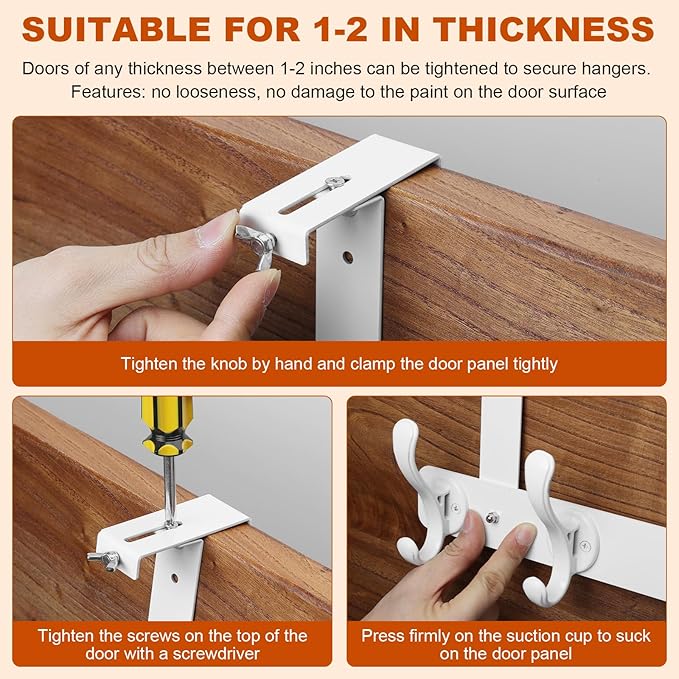 Bersite Over The Door Hooks for Hanging，Over The Door Hanger，Heavy Duty Stainless Steel Door Towel Rack with 5 Double Hooks for Hanging Towels, Coats, Robes, Hats (White)