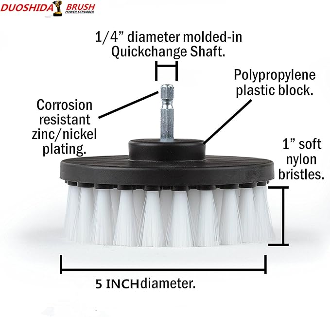 10 Piece Drill Brush Attachments: 5 inch Drill Brushes & Scouring Pads & Suction Cup - Clean Tough Dirt - for Marble/Granite Tile, Grout, Rim, Kitchen Sink,Carpet, Coated Doors, Fiberglass Tubs