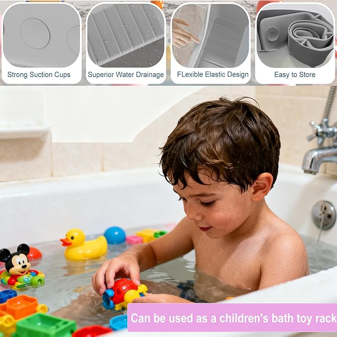 Longer Bath Tub Splash Guard for Kids,Silicone Bathtub Splash Buard,Bath Tub Play Shelf,Prevent Water Spills in Bathroom,Fun-Filled Bath Time for Toddlers(White)