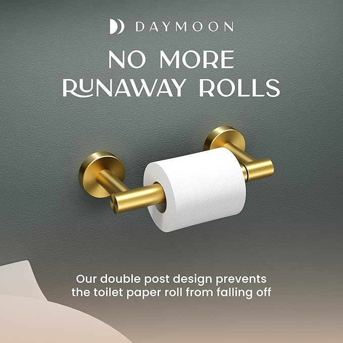 Day Moon™ Gold Toilet Paper Holder - Brushed Gold Toilet Paper Holder Wall Mount - Modern Toilet Paper Roll Holder - Gold Bathroom Toilet Paper Holder