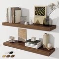 Fun Memories Floating Shelves - 2 Pack 30 Inch Long Rustic Wooden Wall Shelves - 8 Inch Deep Wall Mounted Storage Shelf with Invisible Heavy-Duty Brackets for Books, Bathroom, Kitchen - Walnut