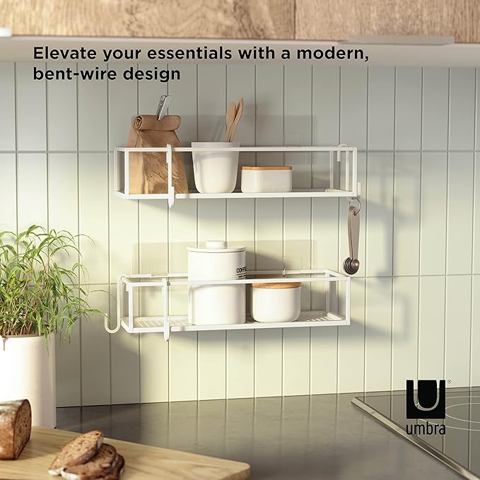 Umbra Cubiko Shower Shelf, Metal Floating Shelves with Adhesive Mounting Strips, 2-Pack, White