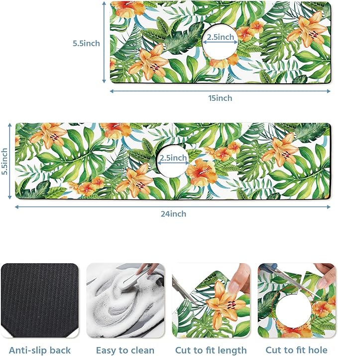 Patterned Sink Faucet Mat Kitchen Splash Guard Super Absorbent Drying Mat, Non-Slip Drain Pad for Kitchen Counter or Bathroom-24x5.5in