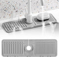 Faucet Mat for Kitchen Sink - 2024 Premium Upgrade: Enhanced Silicone Splash Guard with Rapid Drying & Dish Soap Sponge Holder, Perfect for Stone Sinks in Kitchen & Bathroom (Gray, 1 PCS)