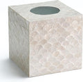 5.8” Capiz Tissue Box Cover, Square Decorative Tissue Holder with Bottom Slider, Handmade Bathroom Accessories, Elegant White Cube for Vanity, Bedroom, Office & Coastal Décor (Natural)