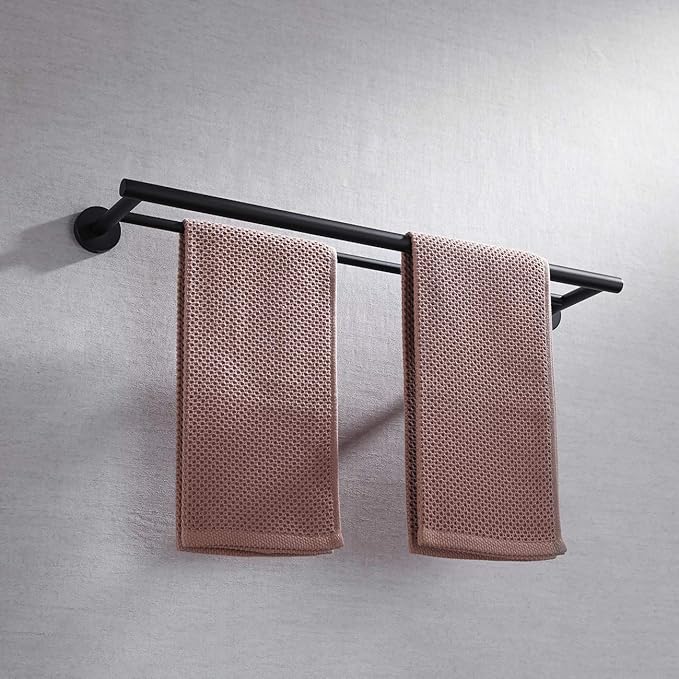 Miyili Matte Black Double Bath Towel Bar 24-Inch SUS 304 Stainless Steel Hand Towel Rack for Bathroom, A01B60B