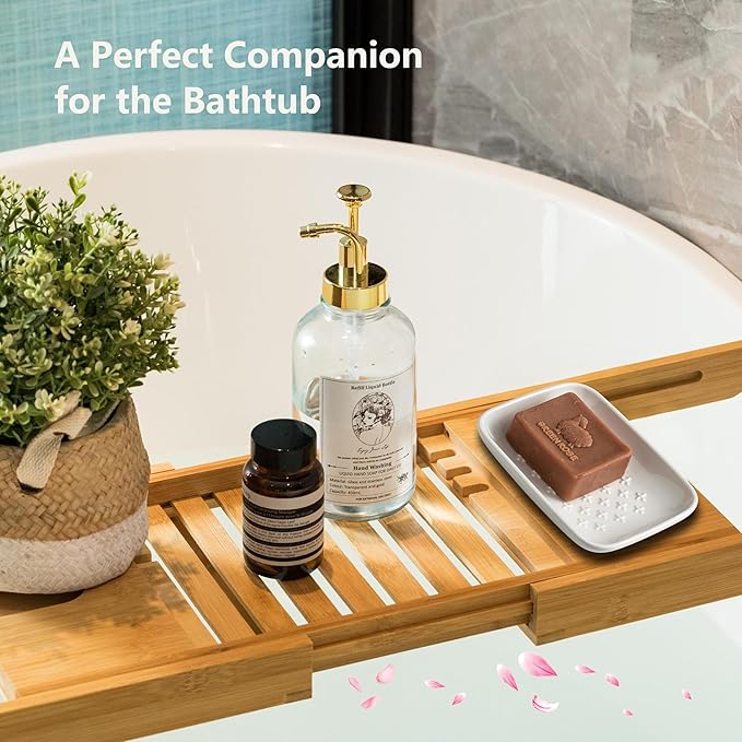 Gomakren Ceramic Soap Dish, Non-Slip Shower Soap Holder for Bathroom & Kitchen Sink, Soap Saver Tray for Bar Soap Sponge, 5.5 Inch, White