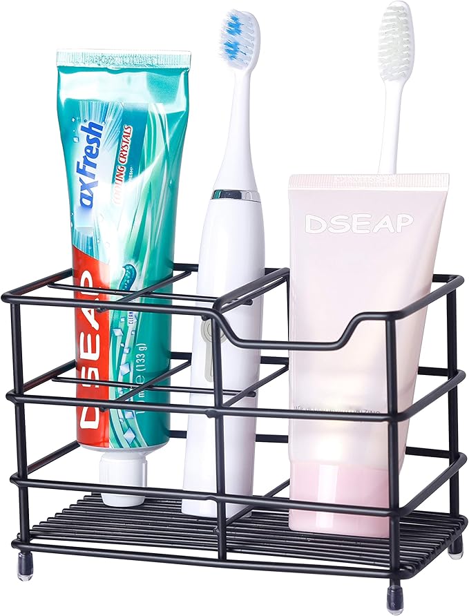 Dseap Toothbrush Holder, Electric Toothbrush Holder - Stainless Steel Tooth Brush Holders, Toothpaste Holder Organizer Stand Caddy for Bathroom, Black, 2Packs