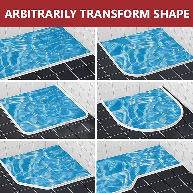 118 Inch Collapsible Shower Threshold Water Dam, Ideal for Wheelchair Accessible Silicone Shower Barrier Water Stopper Retention System Dry and Wet Separation for ADA Shower Bathroom (9.8ft)