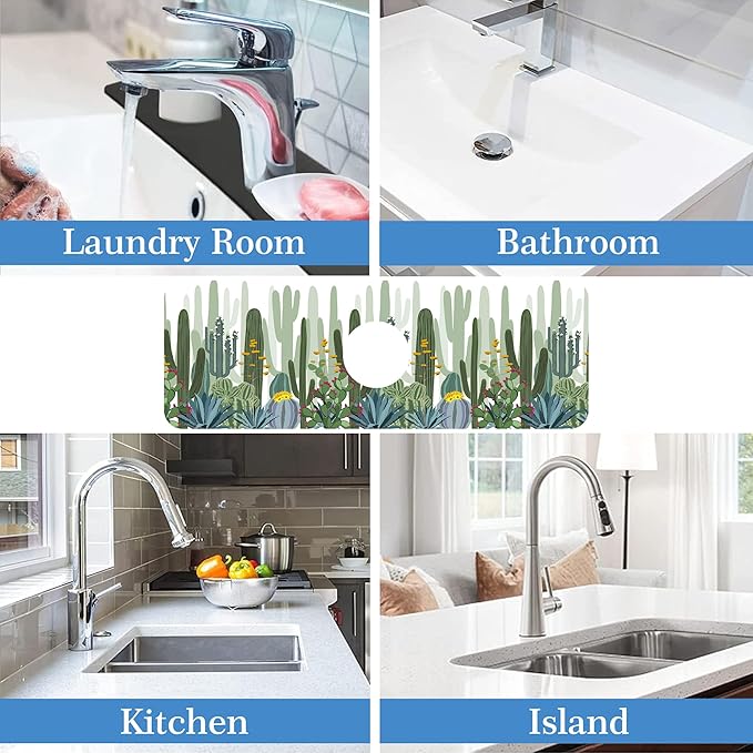 Faucet Mat for Kitchen Sink West Wild Cactu Forest, Soft Diatom Mud Material, Strong Water Absorption, Non-slip, Easy to Clean for Bathroom, Kitchen 15"X5.5"