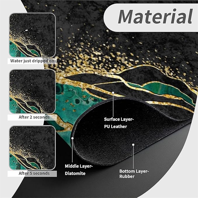 Kitchen Sink Splash Guard，Black and green gold marble Faucet Mat Sink Gadgets-Super Absorbent Fast Drying Mat Drip Catcher for Kitchen, Bathroom,Sink Mat, Dish Drying Mat, Bathroom(15" X 5.5" )