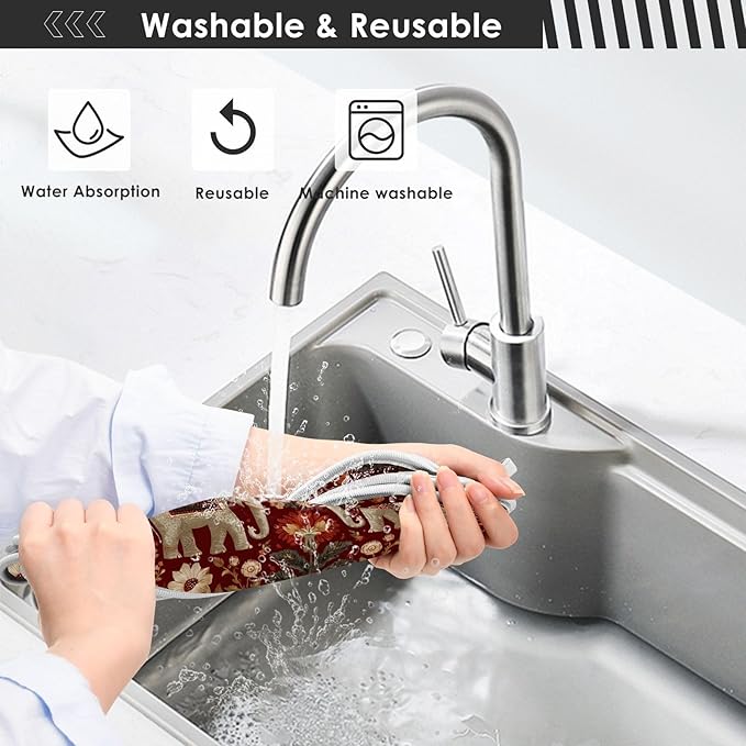 2 PCS Kitchen Sink Splash Guard 14.9 Inch Faucet Mat for Kitchen Sink Bathroom Sink Faucet Absorbing Drip Drain Mat Pad Microfiber Soft Washable Retro Red Elephant Flowers