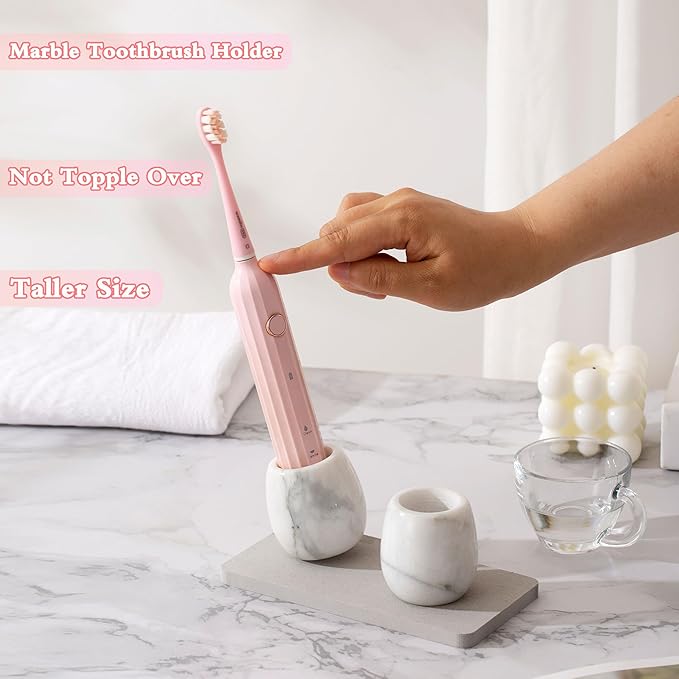 Electric Toothbrush Holder, Toothbrush Holders Travel Set with Tray and Bag, 2 Pcs Marble Electric Toothbrush Holder for Bathroom (White)