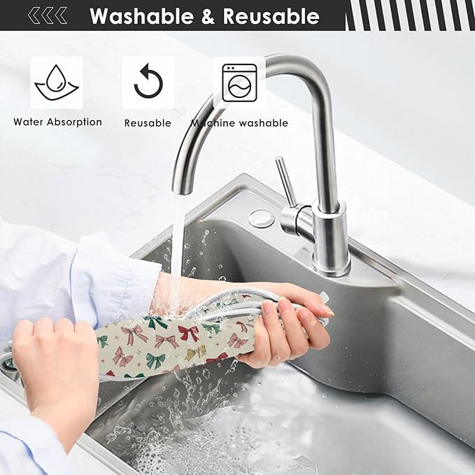 2 PCS Kitchen Sink Splash Guard 30 Inch Faucet Mat for Kitchen Sink Bathroom Sink Faucet Absorbing Drip Drain Mat Pad Microfiber Soft Washable Green and Beige Bows Stars