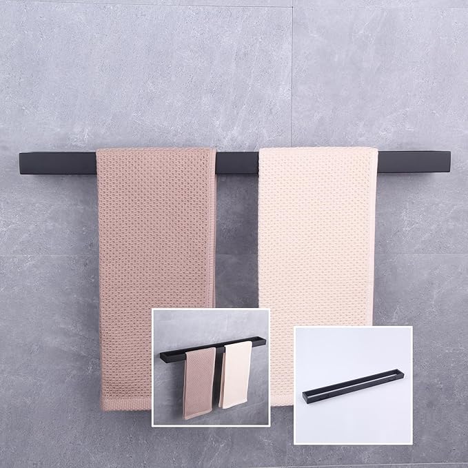 GERZWY 24-Inch Bathroom Towel Bar Stainless Steel Bath Towel Rack Contemporary Style Wall Mount Matte Black HG1701(60)-BK