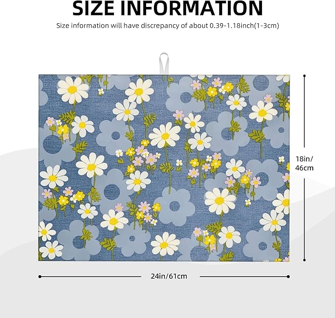 Daisy Flowers Dish Drying Mat for Kitchen Counter, 18"x24" Microfiber Absorbent Fast Dry Mat, 2Pcs Dish Mat Faucet Mats Sets, Large Drying Kitchen Mat Kitchen Drying Pad Coffee Bar Decor Gifts