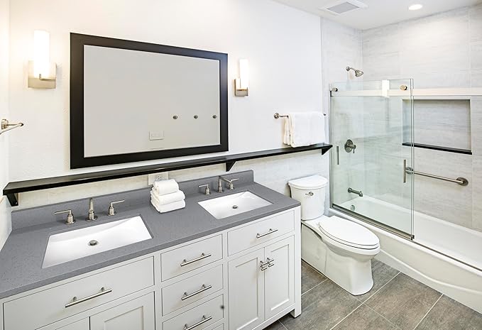 MSI Sparkling Gray Vanity Top with Under Mount Rectangle Double Bowl Ceramic Sinks, Engineered Marble Stone, 4" CC Faucet Holes, 61"X22"