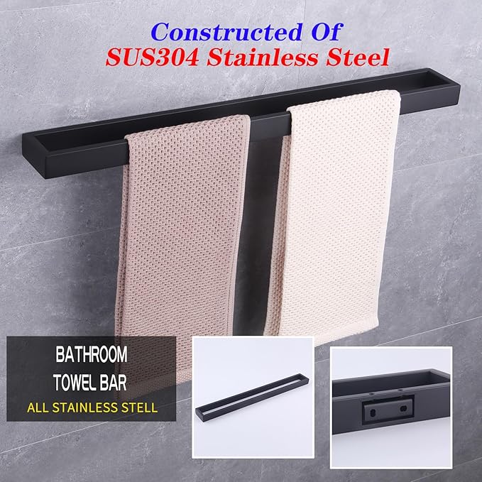 GERZWY Matte Black 36-Inch Bathroom Towel Bar SUS 304 Stainless Steel Bath Towel Bar Modern Style Wall Mount HG17703-BK