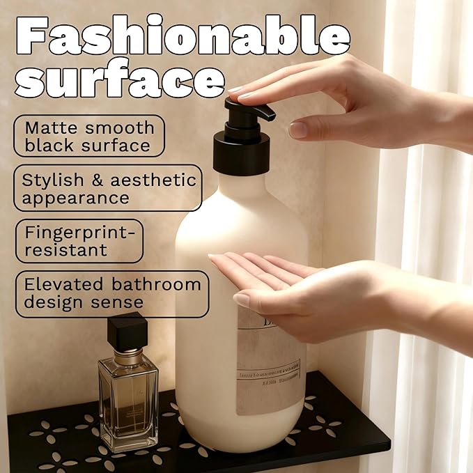 12 Inch Black Frosted Aluminum Material Shower Niche Shelf Rectangular Bathroom Niche Shelf with Floral Design Fits Prefabricated Tile Niches 1 Pack