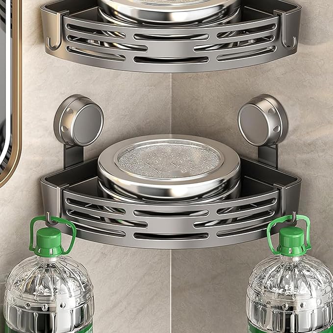 Triangle Suction Cup Shower Caddy, No-Drill Bathroom Corner Shelf, Small Bathroom Storage Cabinet, Easy To Install, Heavy-Duty Strong Hold Shower Storage Rack For Shampoo & Soap (Gray*3)