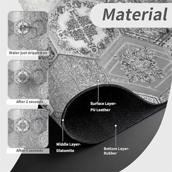 Kitchen Sink Splash Guard，Retro hexagonal tiles Faucet Mat Sink Gadgets-Super Absorbent Fast Drying Mat Drip Catcher for Kitchen, Bathroom,Sink Mat, Dish Drying Mat, Bathroom(15" X 5.5" )