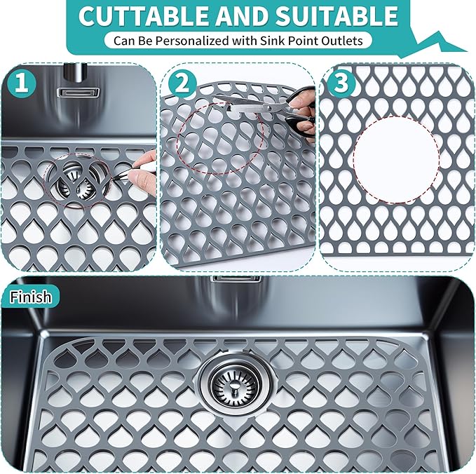 3 Pack Sink Mat and Sink Saddle Set, Sink Protectors for Kitchen Sink, Non Slip Silicone Sink Mat Dishwasher Safe, Protect Double Sink from Stains, Damage, Scratches (Cuttable)