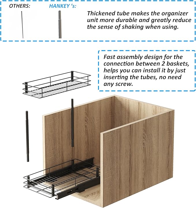HANKEY Pull Out Cabinet Organizer Under Sink 2-Tier Slide out Shelves and Storage for Kitchen Bathroom Pantry Organization Sliding Pull-out Home Organizers,Metal,Black