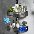 BREIS Corner Shower Caddy Suction Cup, No Drill Corner Shower Shelves, Rustproof Bathroom Shower Organizer Storage Rack, Suction Cup Shower Organizer with Hooks, Large Capacity Bathroom Shelves