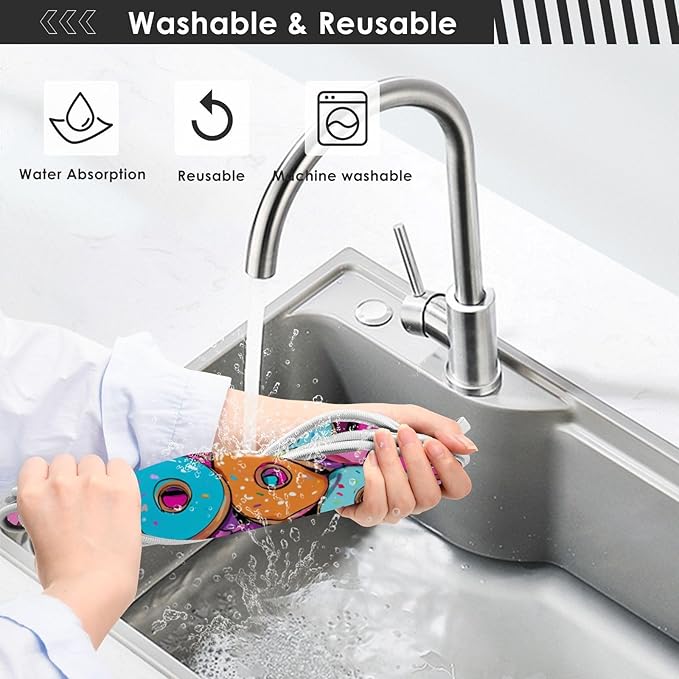 2 PCS Kitchen Sink Splash Guard 30 Inch Faucet Mat for Kitchen Sink Bathroom Sink Faucet Absorbing Drip Drain Mat Pad Microfiber Soft Washable Cute Colorful Donuts