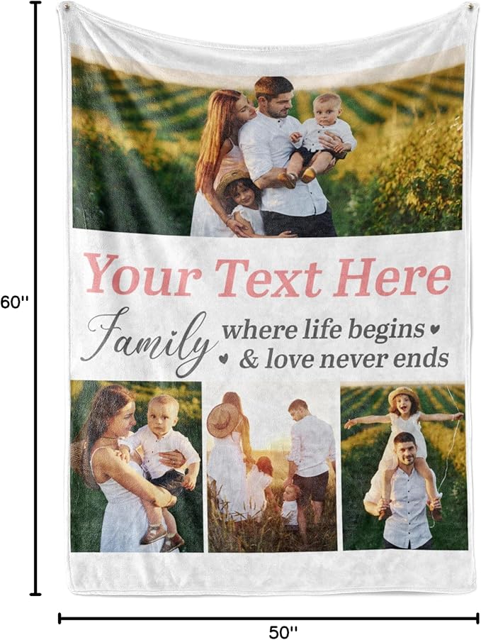 Ships Next Day, Custom Blanket with Picture and Text - Printed in USA, Personalized Photo Blanket with Text (Fleece 50x60)