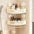 Corner Suction cup Shower Caddy(2-Pack Cream White),No-Drilling Aluminum Shower Shelf with Towel Bar & Hooks,Removable Bathroom and Kitchen Storage Organizer