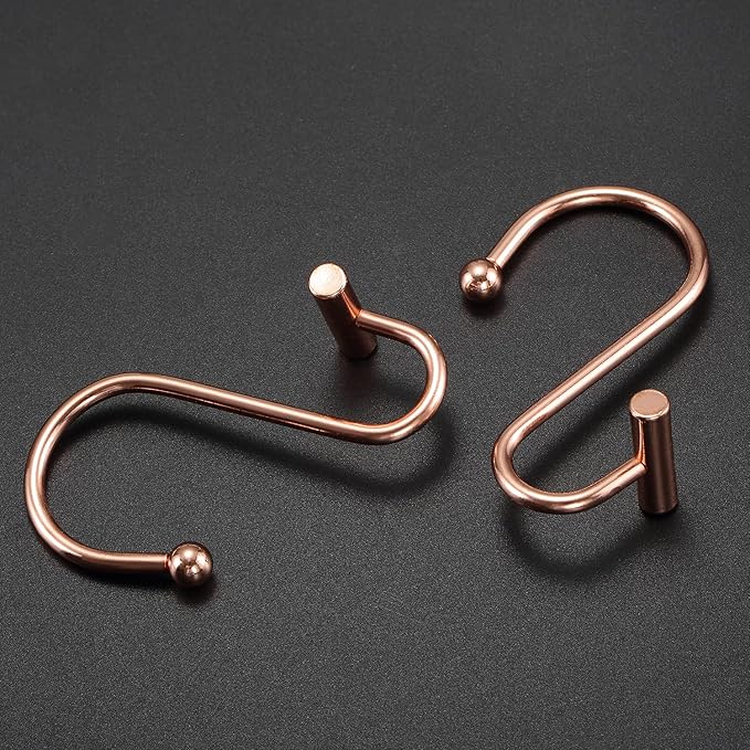 Rose Gold Shower Curtain Hooks Rings,CHICTIE Decorative Shower Curtain Rings for Bathroom Shower Rod, Set of 12 Premium Rust-Resistant Metal Shower Hooks Hangers T Shaped Design