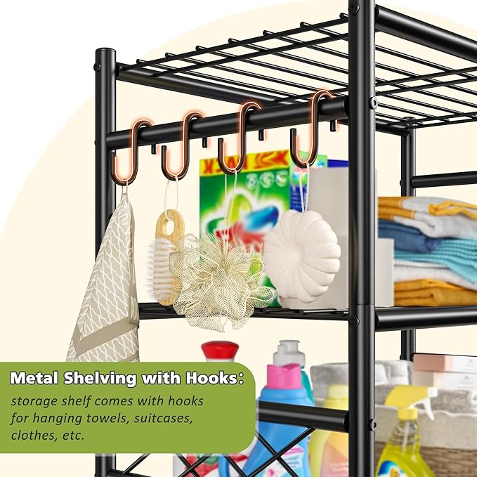 3Tier Storage Shelves Metal Shelving Unit Organizer,Adjustable Wire Shelving Rack Pantry Kitchen with Hooks,264 LBS Shelves for Laundry,Office and Bathroom Closet 23.6" W x 13.8" D x 30.9" H
