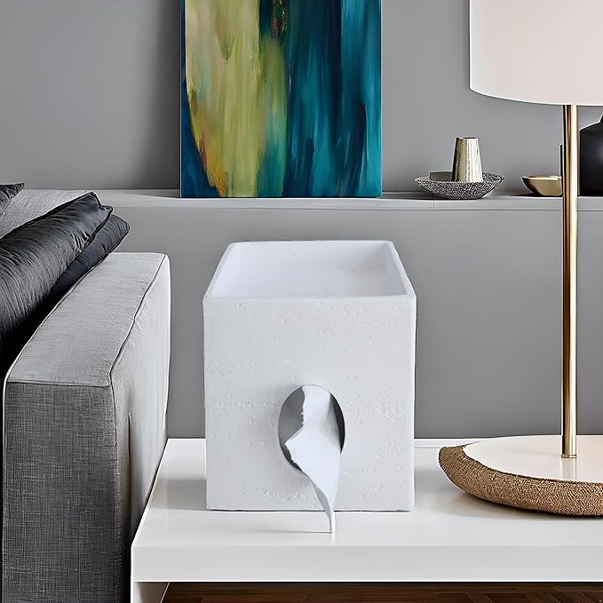 Hymmah Square Tissue Box Holder Cover with Tray,Unique Design Cube Tissue Dispenser Decor for Vanity Counter Tops Also Great for Bedroom and Living Room