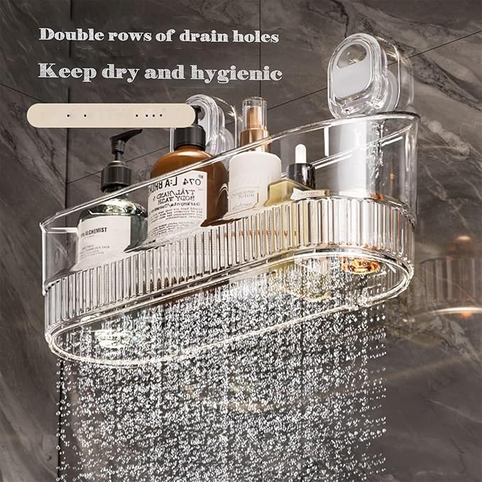 No Drill Bathroom Organizer with Strong Suction Cups, Heavy Duty Shower Organizer Holds 10lbs, Bathroom Shelf for Shampoo, Soap, Razor, Toothbrush (transparent gray)