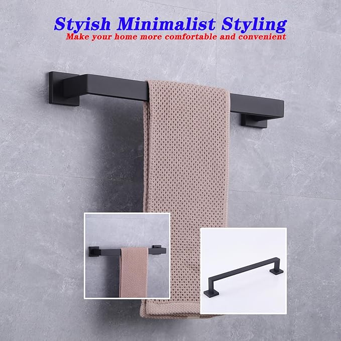 GERZWY 16-Inch Matte Black Bathroom Towel Bar SUS 304 Stainless Steel Bath Towel Bar Modern Style Wall Mount FG160140-BK