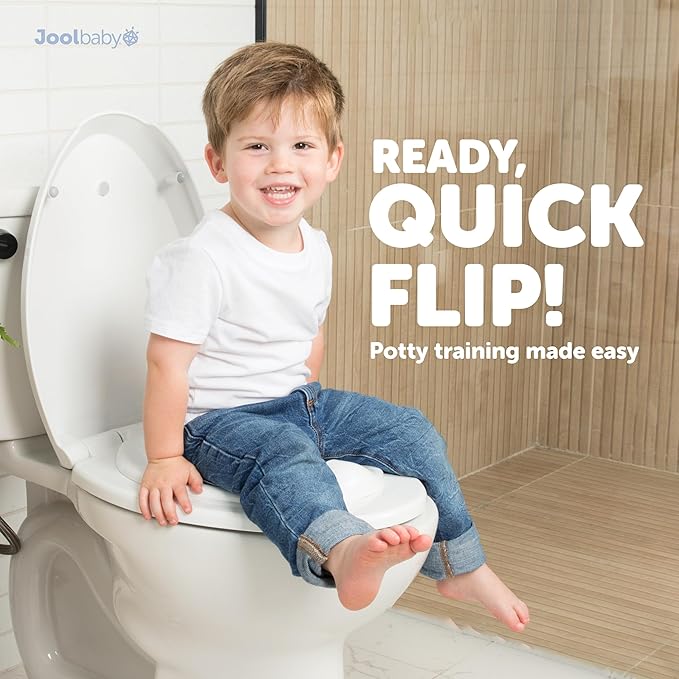 Quick Flip Toilet Seat with Built-in Potty & Splash Guard for Toddler Training, Slow Close - Jool Baby (Round)