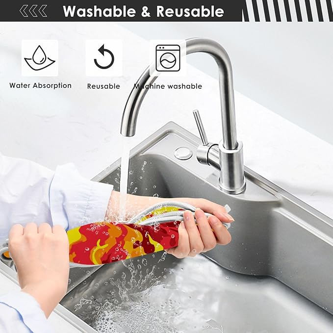 2 PCS Kitchen Sink Splash Guard 14.9 Inch Faucet Mat for Kitchen Sink Bathroom Sink Faucet Absorbing Drip Drain Mat Pad Microfiber Soft Washable Red and Yellow Flame