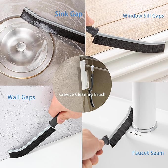 3Pcs Crevice Cleaning Brush Tool Grout Brush Cleaning Supplies, Home Essentials Bathroom Multifunctional Gap Scrub Hard Bristle Brushes for Household Use (Black Cleaning Brush)
