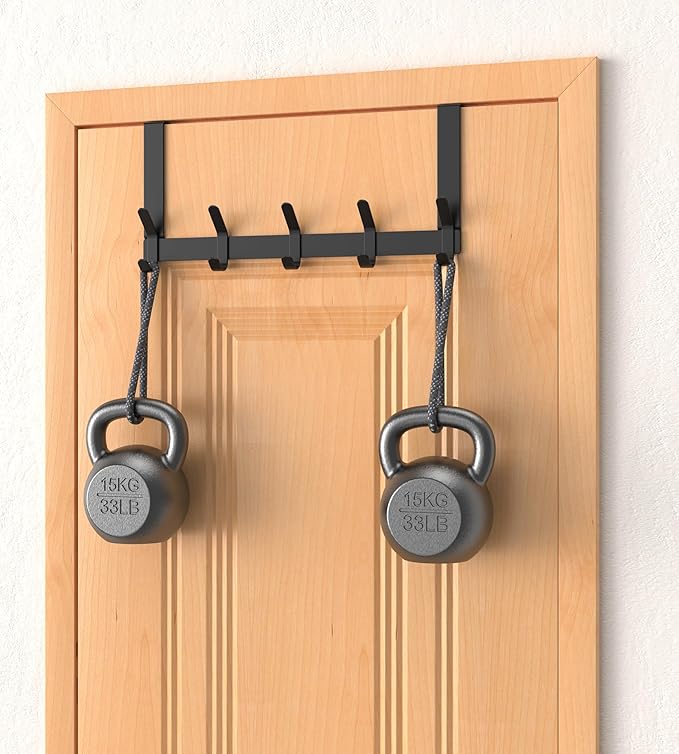 Over The Door Hooks Hanger with Extended Arms for Hanging, J7U, Perfectly Fits US Standard 1 3/4-inch Doors, Towel Rack Bathroom Organizer Holder, Black1