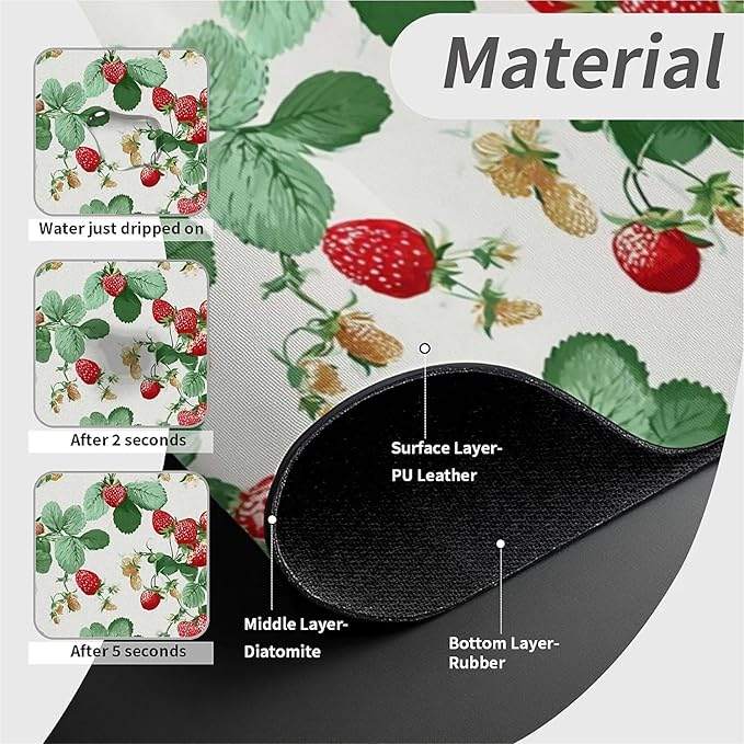 Kitchen Sink Splash Guard，Retro Strawberry Faucet Mat Sink Gadgets-Super Absorbent Fast Drying Mat Drip Catcher for Kitchen, Bathroom,Sink Mat, Dish Drying Mat, Bathroom(15" X 5.5" )