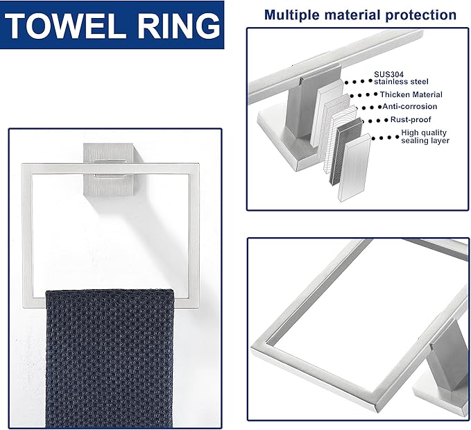 5 Pieces Bathroom Hardware Accessories Set Brushed Nickel, 24Inch Square Towel Racks Set for Bathroom, SUS304 Stainless Steel Towel Bar Set,Toilet Paper Holder with Shelf Wall Mounted