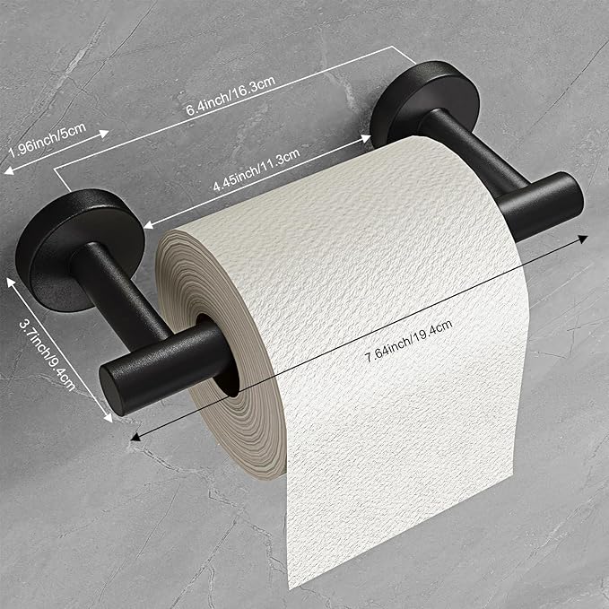 Fixwal Black Toilet Paper Holder Wall Mount, SUS 304 Stainless Steel, 7.64in Metal Black Pivoting Double-Post Tissue Roll Holder for Bathroom, Washroom