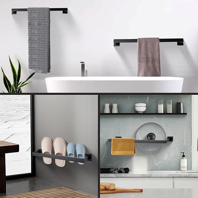 LANC 2 Pack Bathroom Towel Bars, Matte Black 20-Inch Bathroom Square Towel Racks Kitchen Hand Towel Holders Total-22" Stainless Steel Wall Mount Towel Hanger Rods,A8804-5MB