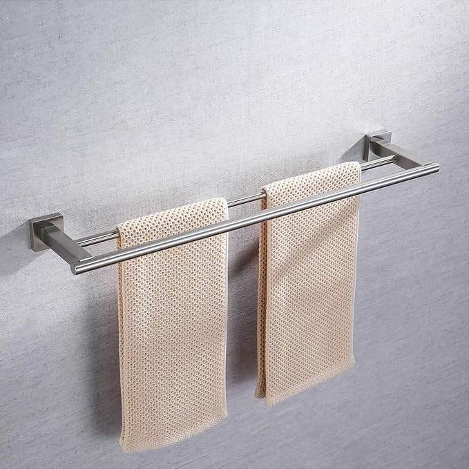 Miyili 24-Inch Bathroom Double Towel Bar Brushed Stainless Steel Bath Towel Rack Holder Wall Mount, A02N60B