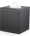 KINGFOM Square Pu Leather Tissue Box Cover, Modern Facial Tissue Holder, Roll Tissues Paper Case Dispenser for Bathroom Vanity Countertop, Night Stands, Office Desk & Car(Black)
