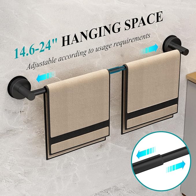 Towel Bar for Bathroom Wall,Adjustable 12~21 Inch Towel Racks for Bathroom Wall Mounted, Towel Holder for Glass Shower Door,Bathroom Accessories,Apparment Essentials,Home Decor-Black
